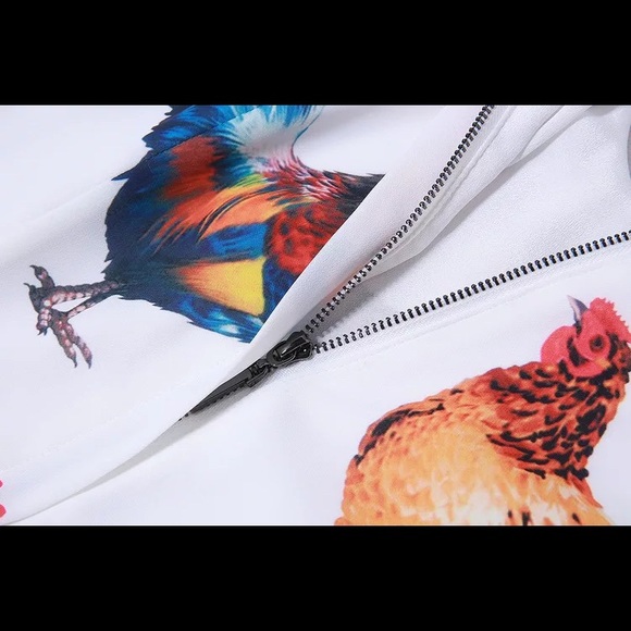 Novelty rooster chicken print silk dress - Picture 7 of 15